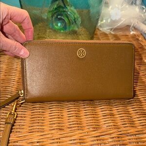 Tory Burch Tan Leather Zip Wallet